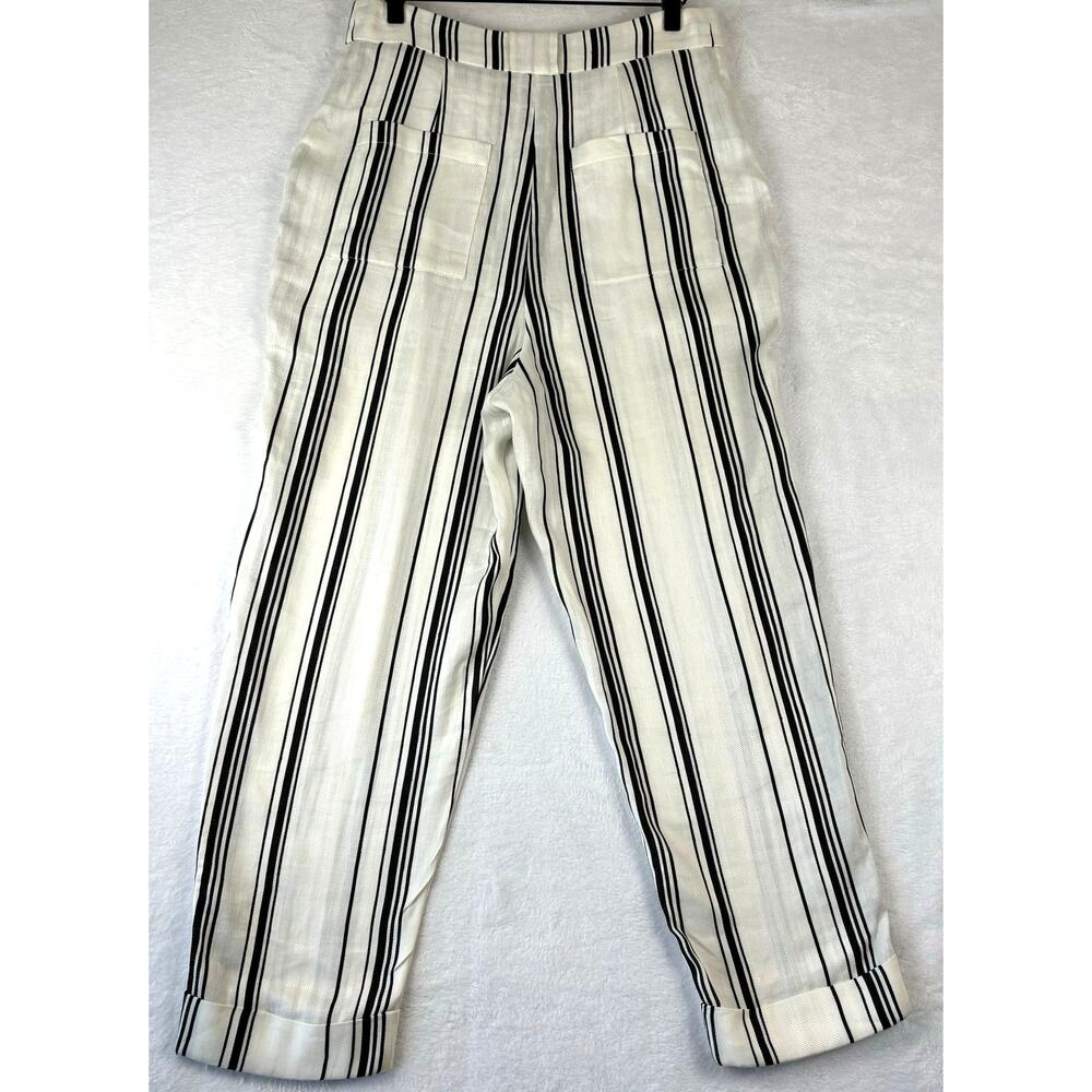 Ted Baker London Linen Asherr Tapered Trouser Pants Size 3 White Striped - Picture 13 of 16